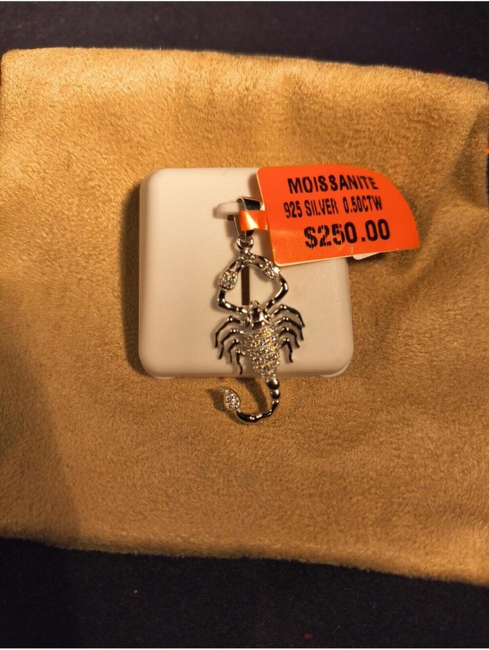 Moissenite sterling silver scorpion pendant